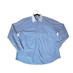 Men's Luciano Moresco Button-Down Dress Shirt Blue Micro Check Cotton Size XL